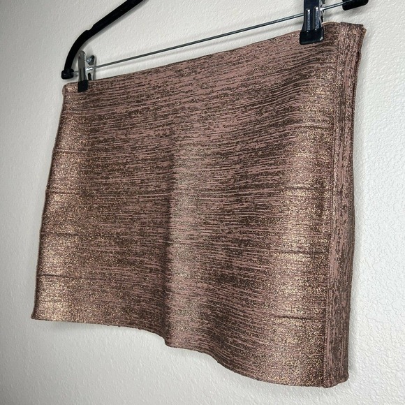 Haute Hippie Bronze Brown Metallic Bondage Bandage Mini Skirt Sz M - Picture 7 of 15